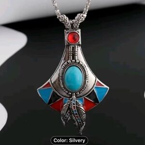 Silver and Turquoise Pendant Necklace